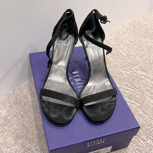 Stuart Weitzman Black Nudist Goosebump Napa Sandal- size 8.0W/Euro 38.5